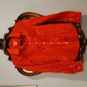 Red and white polka dot button up shirt